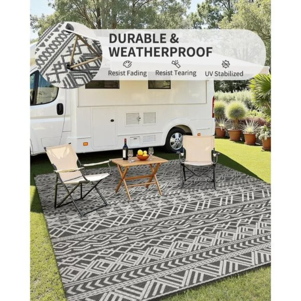 New 6x9 Waterproof Outdoor Rug, Reversible Boho Plastic Straw Patio Carpet